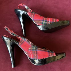 Vintage Red Plaid Slingback Heels 