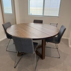 Ikea Morbylanga Round Dining Table with 4 Grey Chairs