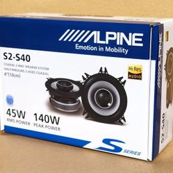Alpine 4x6" Or 4" 2-Way Coaxial Speaker System S Series 140 Watts S2-S40 🚨 Payment Options Available 🚨 No Credit Needed 🚨