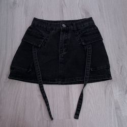 Black Cargo Mini Skirt