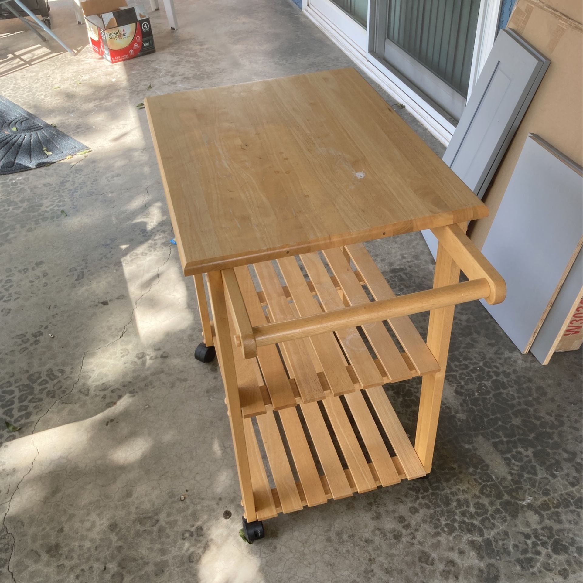 Rolling Wooden Cart w/ Cutting Board