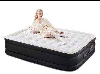 edx 16" Queen Size Air Mattress Bed with Built- in Pump Blow Up Mattresses for Camping, Indoor Colchon, Guests Air Bed 19L