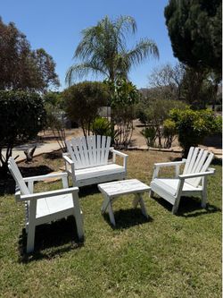 4-Piece White Wooden Adirondack Patio Set (Read Description)