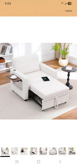 Homyka 3 in 1 beige/white recliner sleeper bed, brand new