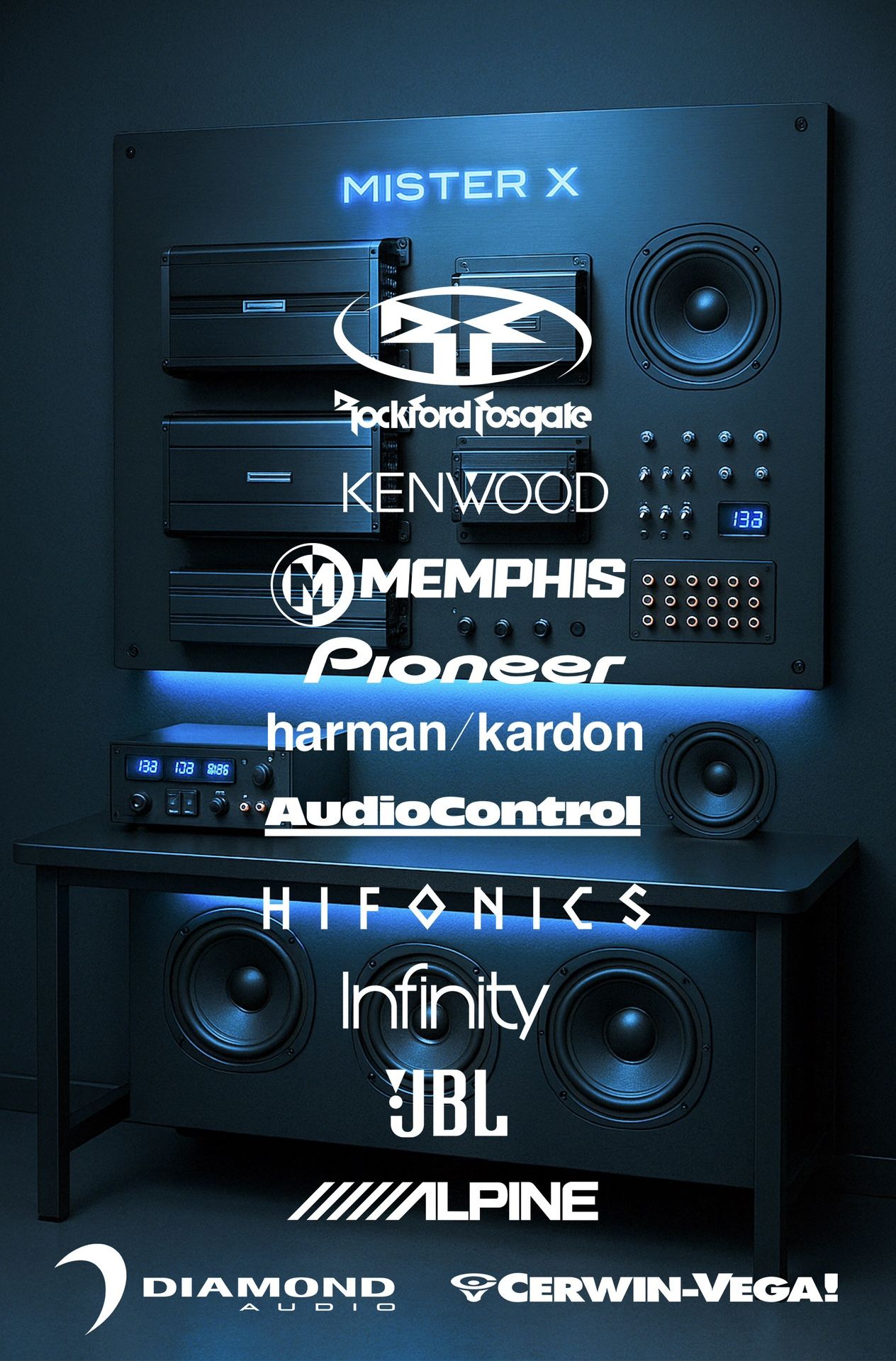 Amplifiers, Subwoofers, Processors, Speakers Wire