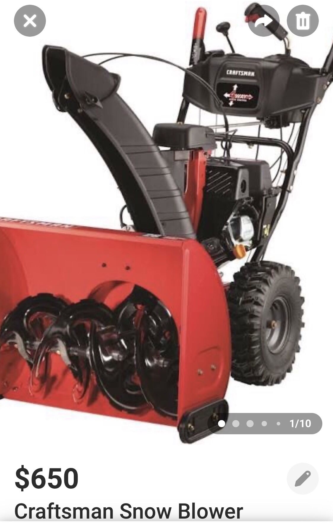 Craftsman Quiet 26 in. 208 cc Two Stage Electric Start Gas Snow Blower