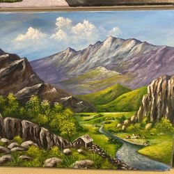 Hand Painted Little Town Painting 