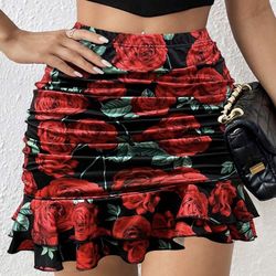 Floral print casual mini skirt size: Small
