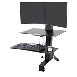 Ergotron – WorkFit-S Dual Monitor Standing Desk Converter, Sit Stand Workstation for Tabletops – with Worksurface, Black