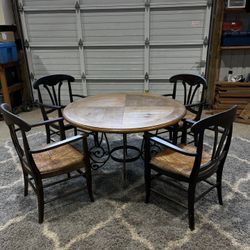 Rustic Wood & Iron Dining Set – Table + 4 Chairs