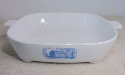 Vintage Blue Colonial House Browning Corningware Pyrex