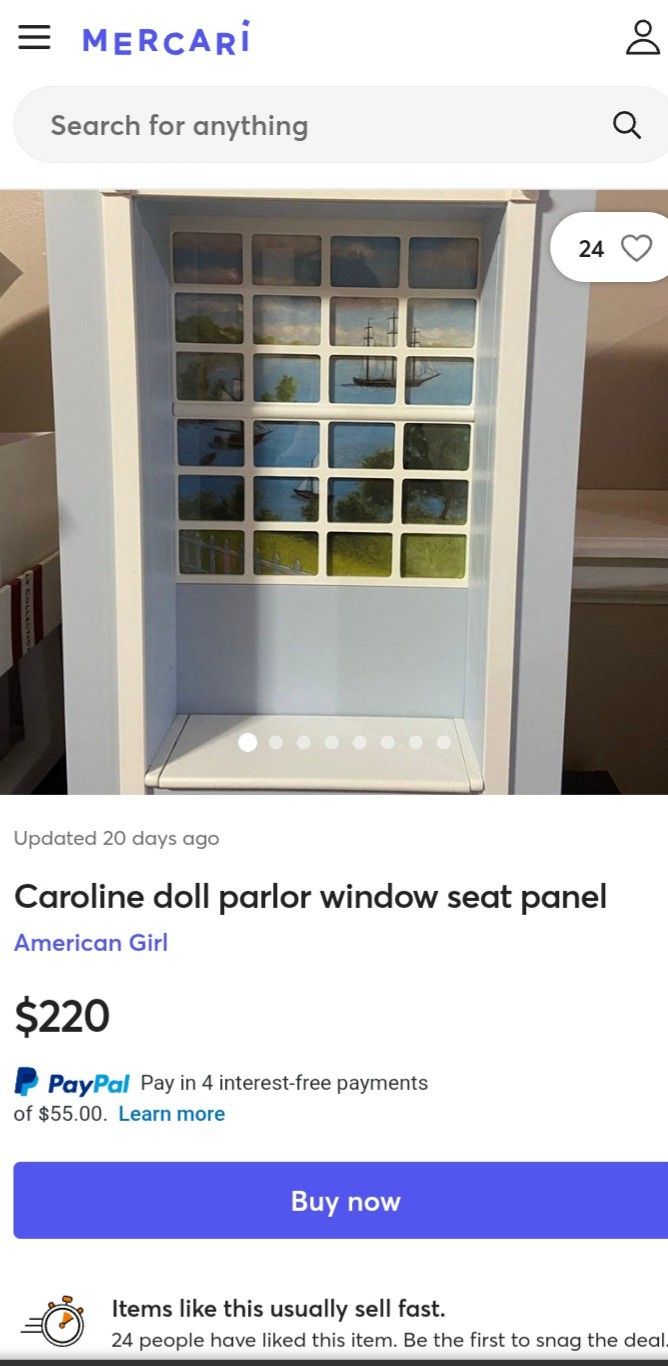 Caroline doll parlor window seat panel.