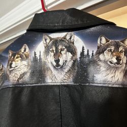 Leather Jacket With Wolf Art