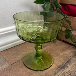 Vintage 1965 Lenox “Casual Green” Patterned Glass Dessert Goblet