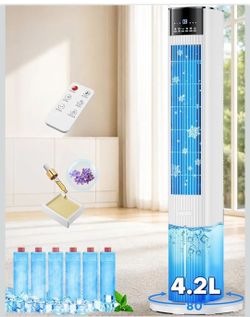 42 INCH Swamp Cooler Air Conditioner w/ 4 Modes & 3 Speeds, Aroma&Memory Function Portable Evaporative Air Cooler, 4.2L Dual Tank, 15H Timer, 6 Ice Pa