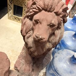 Cement Lion Pair 
