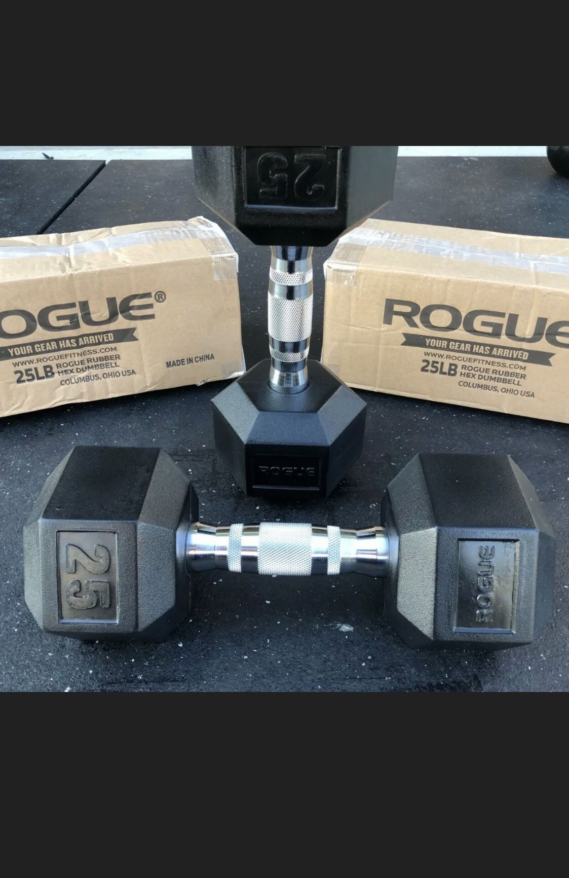 Rubber Hex Dumbbell Rogue Fitness 25 lb Pair