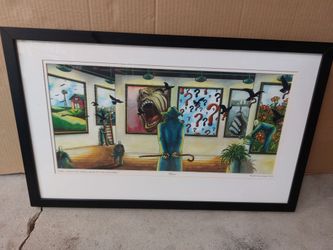 Vintage art gallery water color painting with frame
