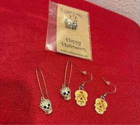 Halloween Skull and Cauldron Earring Set of 3 - Holiday Jewelry
