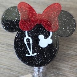 Black and Red Minnie Mouse Badge Reel