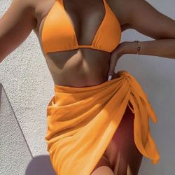 Shein- Orange Bikini 3 Piece Set Size L