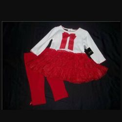 NWT Girls 6-9M White Red Tutu Skirt Dress & Leggings Christmas Outfit - 

