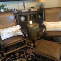2 Leather Campeche Chairs With Ottoman