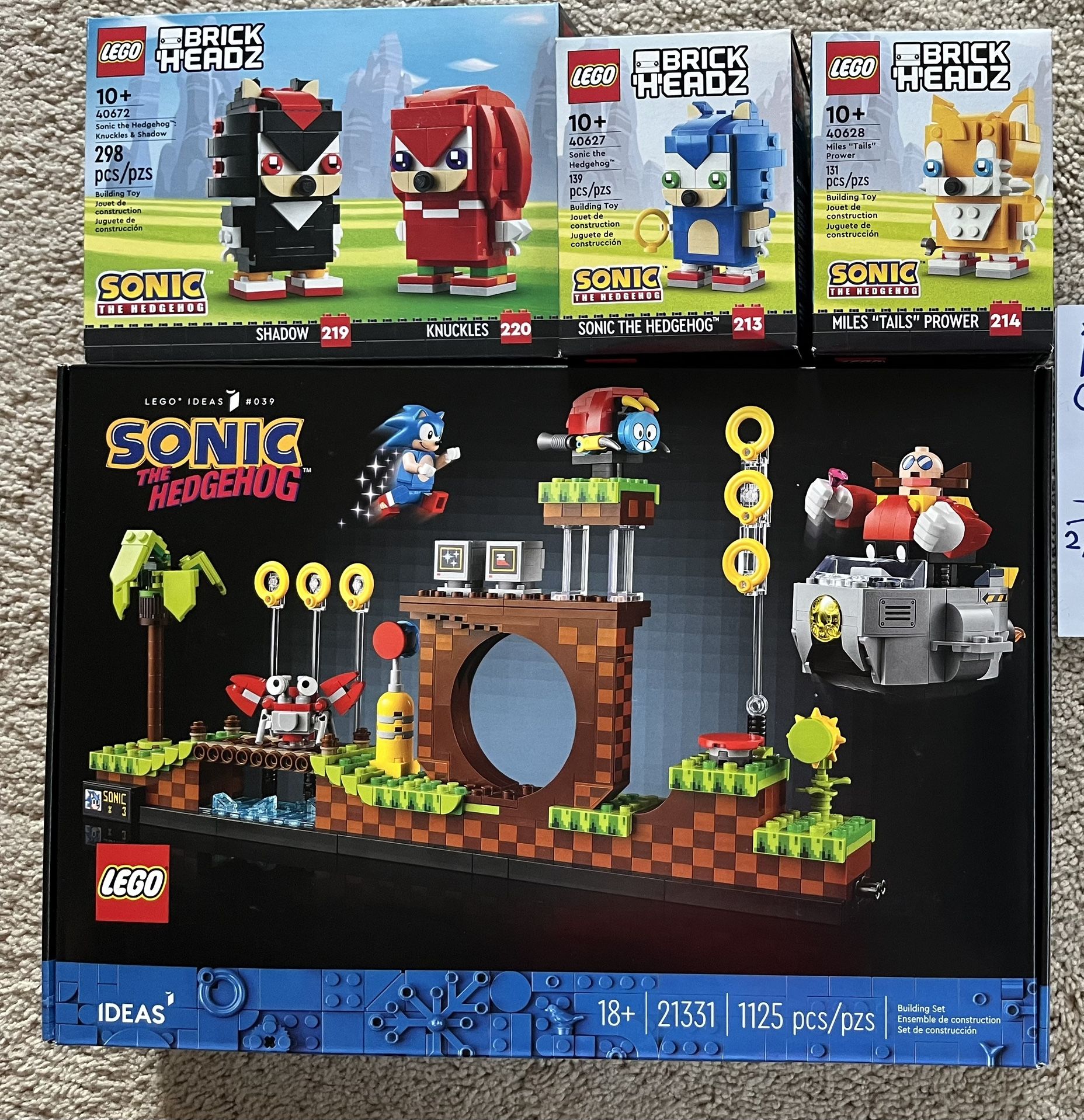 Lego Sonic Sets, Tails, Knuckles, Shadow Brickheadz
