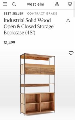 West Elm Industrial Solid Wood Open & Closed Storage Bookcase (48") Mango Wood
