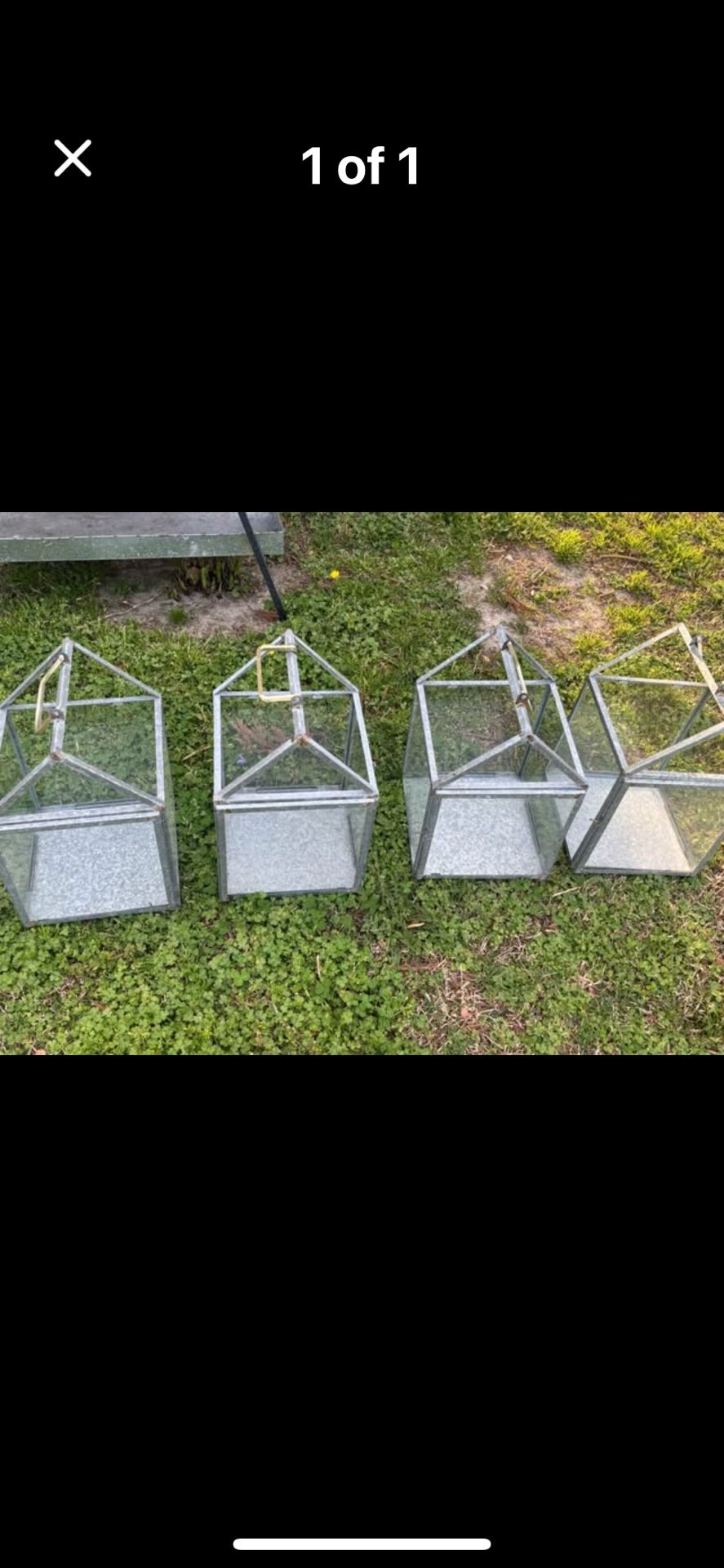 4 Galvanized Glass House Plant Or Candle Holders