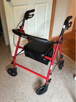 Red Foldable Rollator Walker - w/ Seat Storage