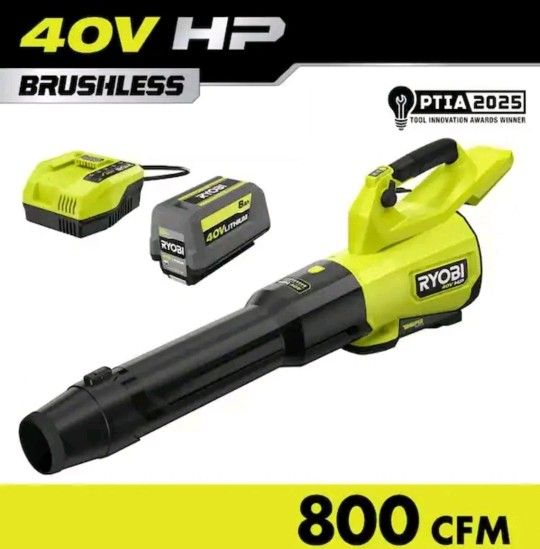 RYOBI 40V Brushless Whisper Series 180 MPH 800 CFM Blower with Battery/Charger