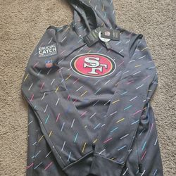 New Nike On Field Crucial Catch Intercept Cancer San Francisco 49ers Hoodie Men's Medium