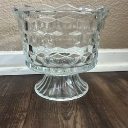 Vintage Pedestal Diamond Point Clear Glass Candy Dish