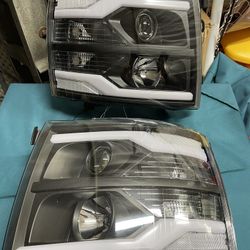 2007 - 2013 Chevy Silverado LED Projector Headlights Black Housing Clear Lens Left + Right Farros Luces