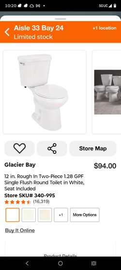 Glacier Bay Two-Piece Round Toilet in White