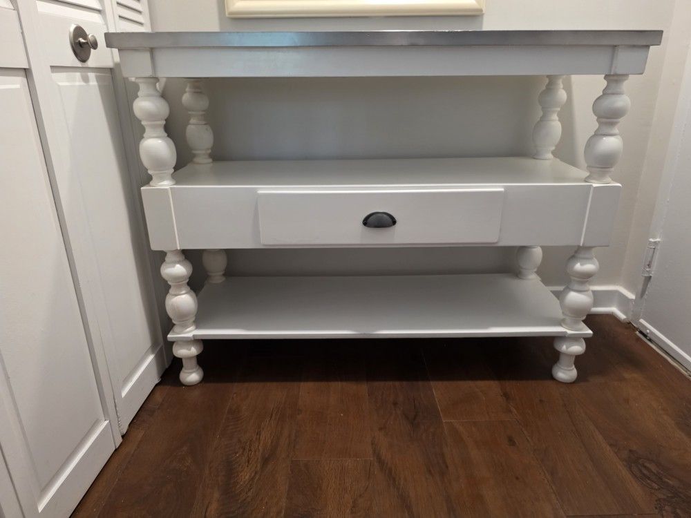 White Console/Entryway Table With Silver Top