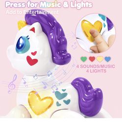 Toddler Girl Toys Unicorn Toy for 1 Year Old Girl, Musical Light up Kid Girl Interactive Travel Toys, Baby Toys 12-18 Months, 1+ Year Old Girl Birthda