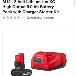 Brand New Milwaukee M12 5.0 Ah Battery And Charger