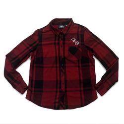 Harley Davidson Women's Silver Wing Script Font One Pocket Plaid Shirt