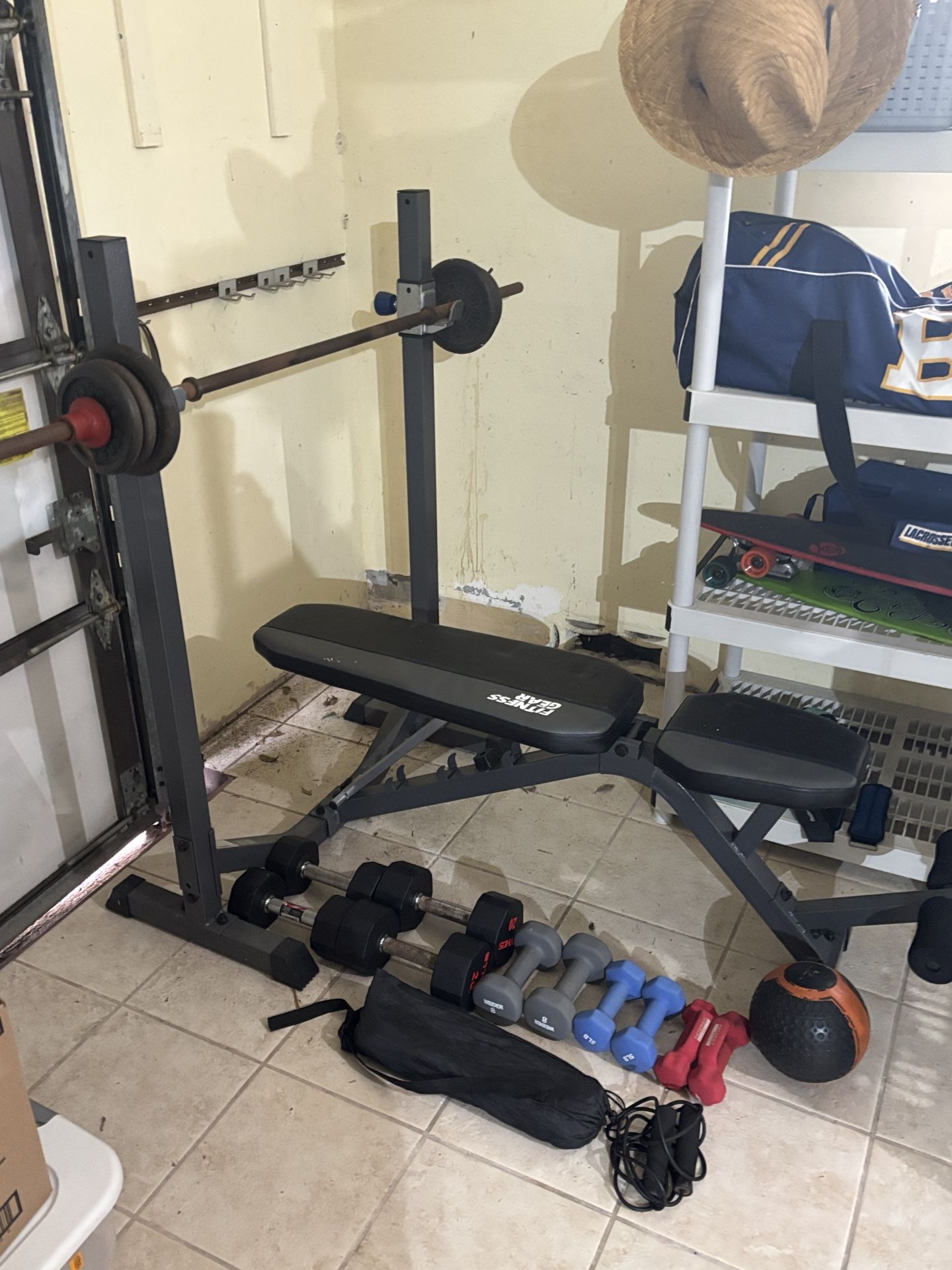 Weight Bench And Assorted Weights Etc.