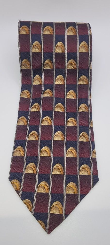 59x4 Luis Roth Silk Necktie Red Blue Gold White Retro