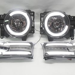 Pair LED DRL 07-14 FJ CRUISER black housing with clear HEADLIGHTS 