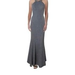 Nightway Womens Gray Halter Sparkle Mermaid Dress Size 8