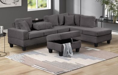 Amazing Deal!! Cozy Corduroy Sectional – now with a FREE Storage Ottoman!