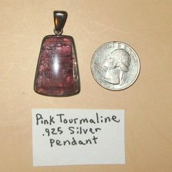 Necklace Pendant Pink Tourmaline Raw Crystal Slice in Sterling Silver