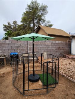 8-Panel Heavy-duty Dog Outdoor Playpen and 3-Layered Fake Grass Mat
