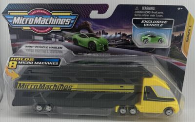 Micro Machines Series 1 Yellow Mini Vehicle Hauler Truck with Exclusive Car NIP
