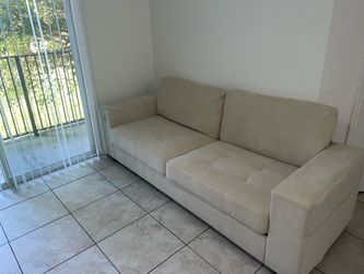 Cream Fabric 3-Seater Sofa / sofa color beige de 3 puestos con cargador USB