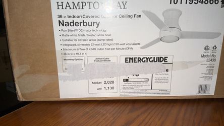 Hampton Bay Naderbury 36 in. Indoor/Covered Outdoor Matte White Ceiling Fan with White Color Changing Integrated LED and Remote